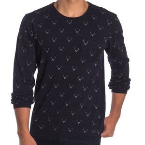 HERITAGE Deer Print Patch Pocket Sweater Sz Large